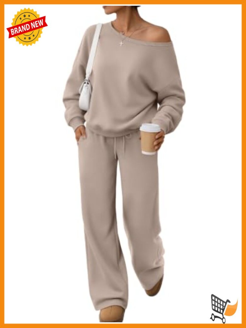 Oversized One-Shoulder Wide Leg Sweatsuit Set Fleece Lined